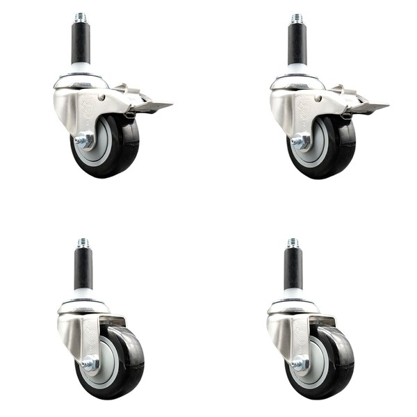 Service Caster 3.5 Inch 316SS Black Polyurethane Swivel 7/8 Inch Stem Caster Lock Brake, 2PK SS316TTLEX20S3514-PPUB-BLK-2-S-2-78 - main